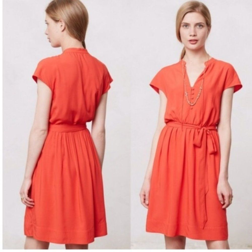 Anthropologie Maeve Odilla Fit n Flare tie waist dress mandarin orange NWT